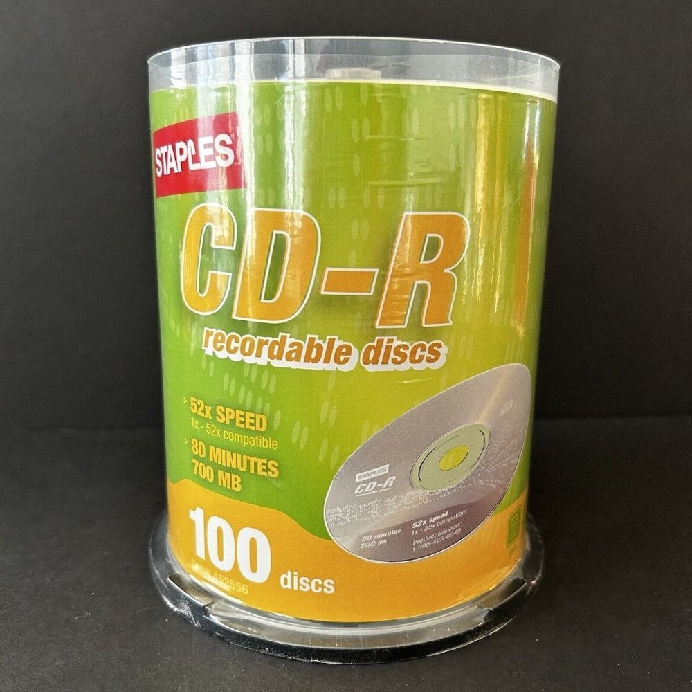 NEW Staples CD-R 80 Minute 100 Recordable Discs Pack Blank 700MB 52x Speed Seal